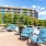 modern outdoor seating beside pool