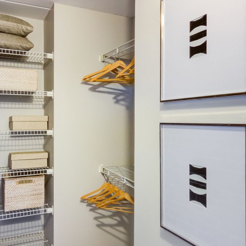 Closet Space closet with modern art and shelves